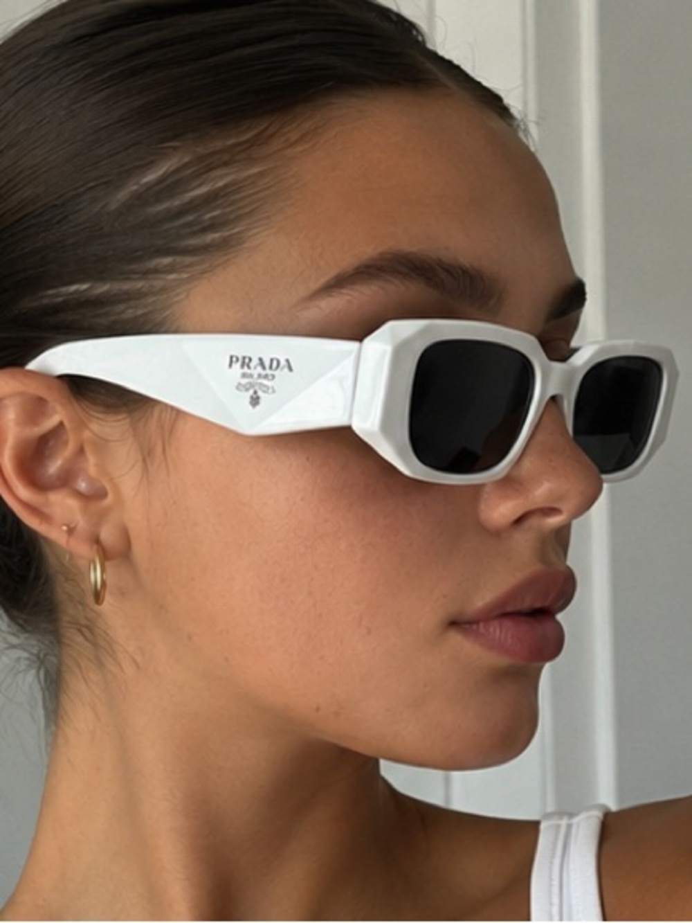 Prada Glossy White Logo Temple Sunglasses - Picture 7 of 8